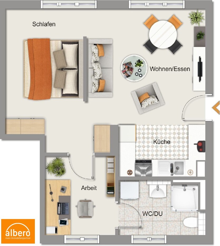 albero:) raffinierter Schnitt 2 zimmer