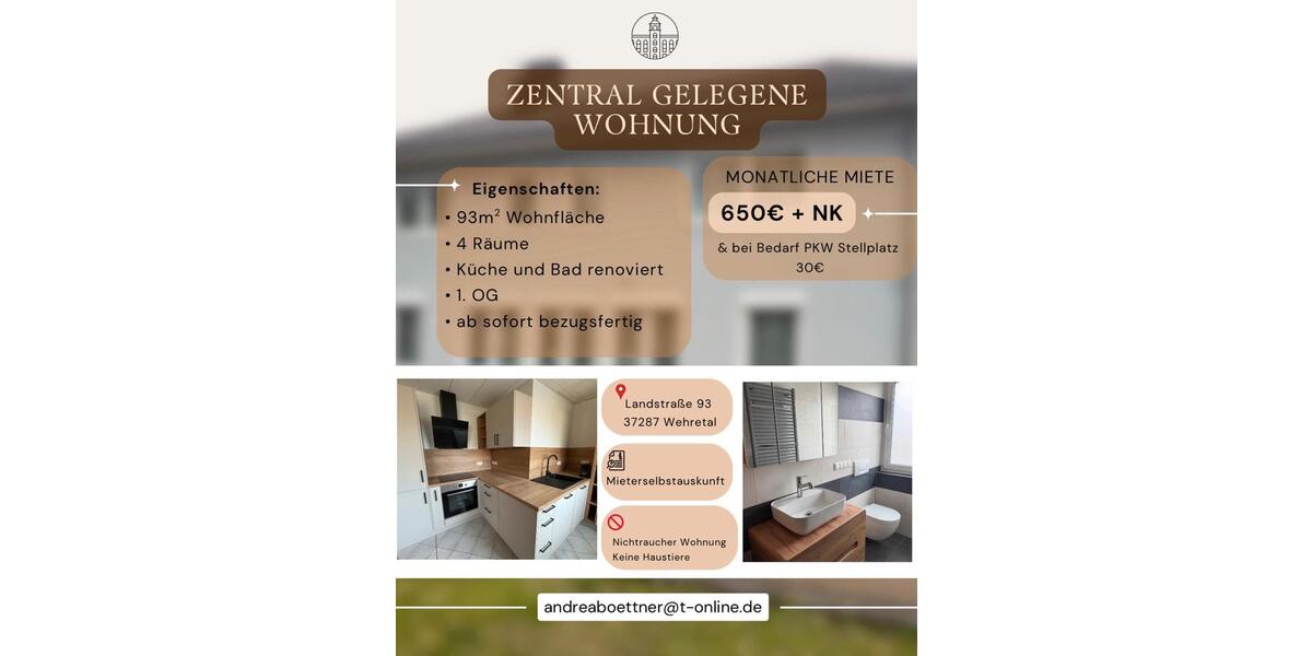 Etagenwohnung Wehretal - 4 Zimmer, 93 m&sup2;, 900&euro; | Angebot:26444440