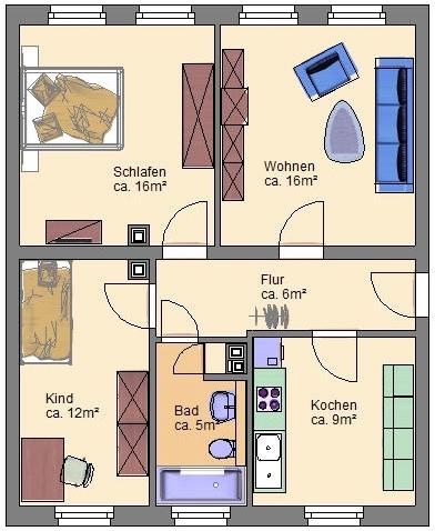 Etagenwohnung Meuselwitz - 3 Zimmer, 64 m&sup2;, 360&euro; | Angebot:26364254