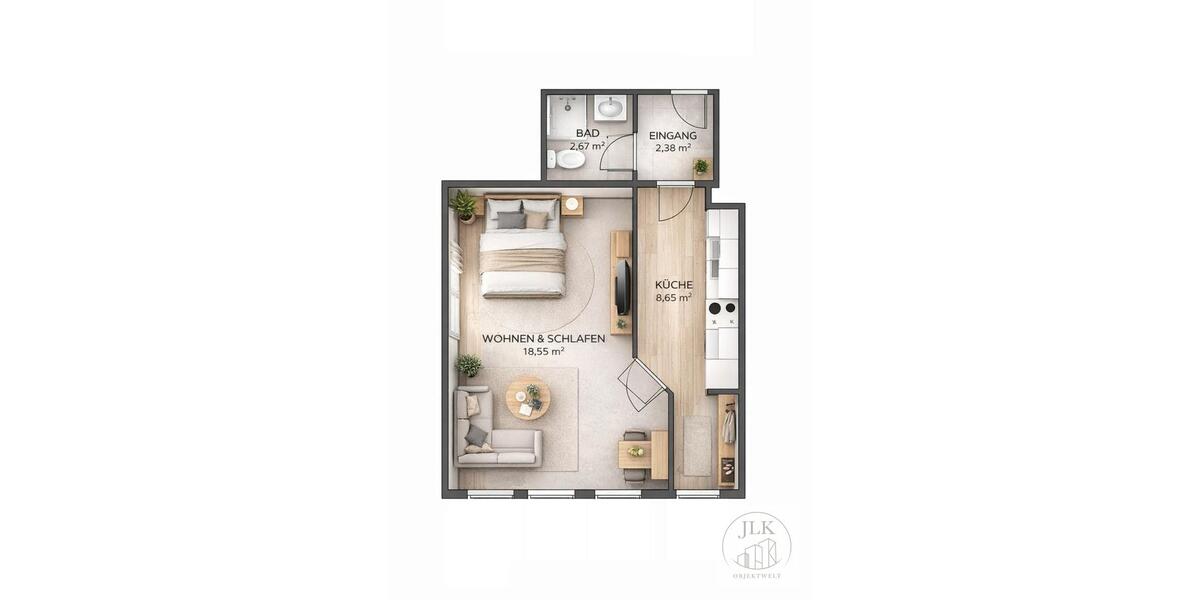 Etagenwohnung Limbach-Oberfrohna Oberfrohna - 1 Zimmer, 33 m&sup2;, 215&euro; | Angebot:26051322