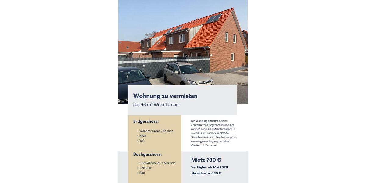 Etagenwohnung Großefehn - 3 Zimmer, 96 m&sup2;, 780&euro; | Angebot:24976864