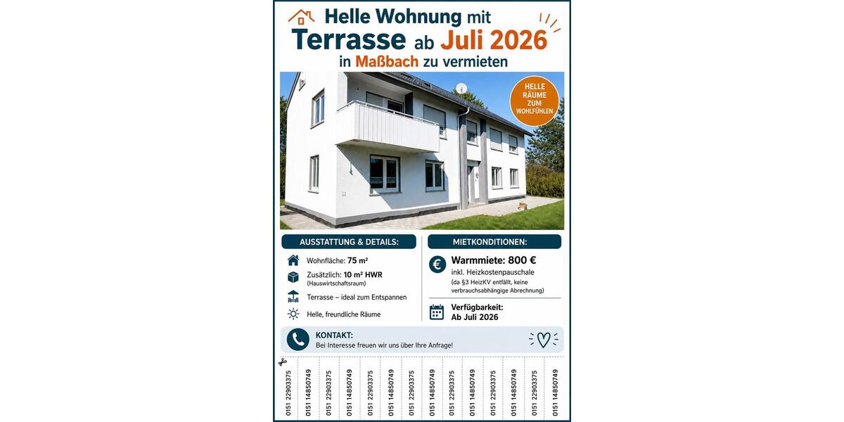 Erdgeschoßwohnung Maßbach - 3 Zimmer, 75 m&sup2;, 800&euro; | Angebot:26585549