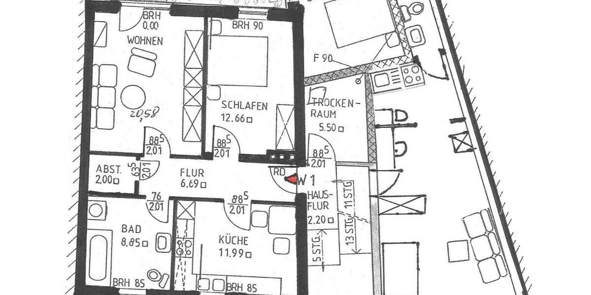 Etagenwohnung Wittenberge - 2 Zimmer, 60 m&sup2;, 435&euro; | Angebot:24780108