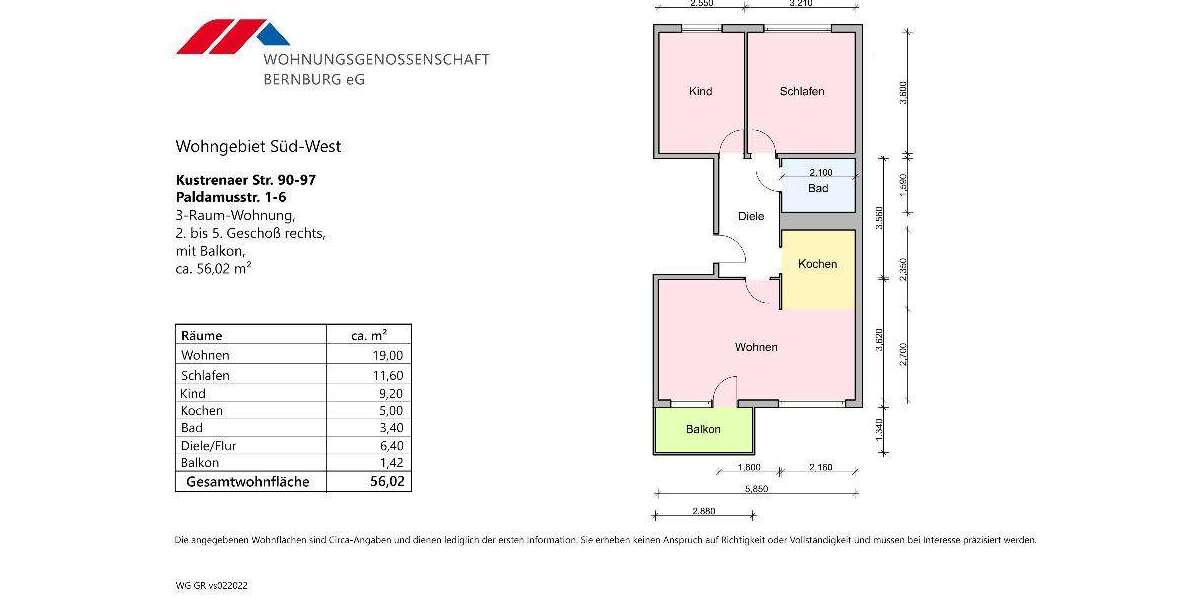 Etagenwohnung Bernburg Bergstadt - 3 Zimmer, 56 m&sup2;, 336&euro; | Angebot:26166098