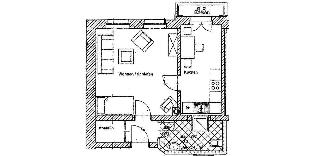 Etagenwohnung Riesa Neuweida - 1 Zimmer, 40 m&sup2;, 278&euro; | Angebot:26477176