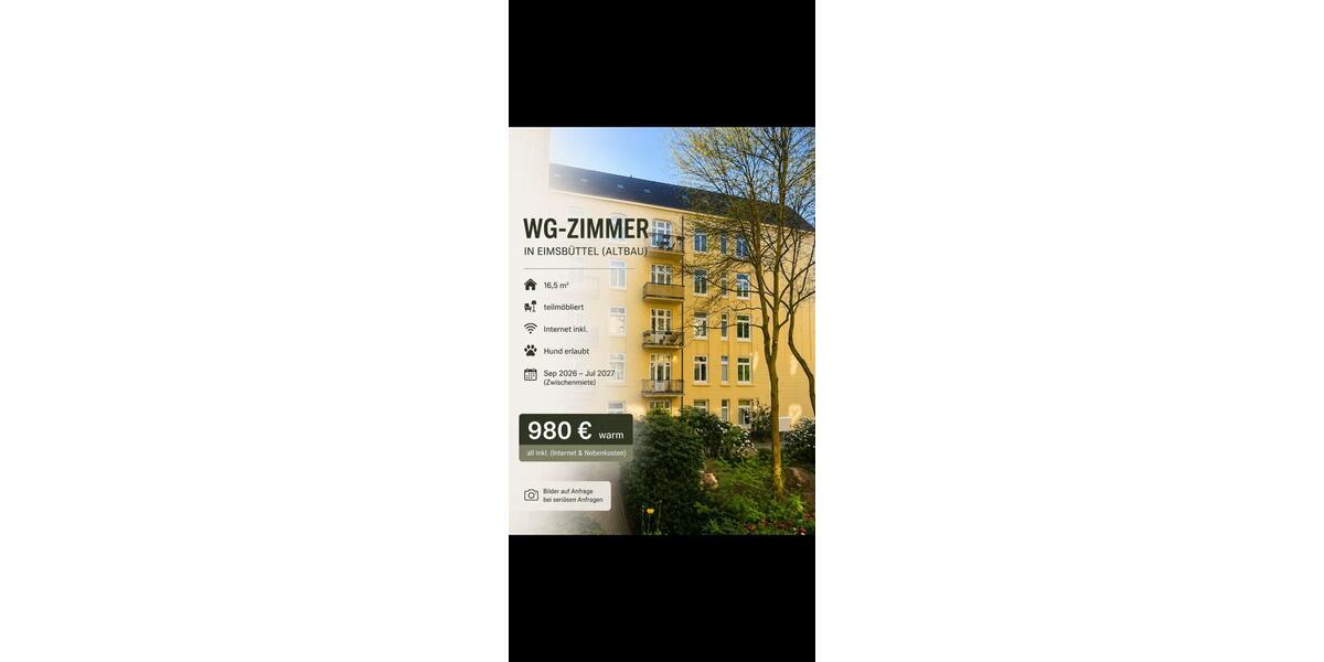 Wohnen auf Zeit Hamburg Eimsbüttel - 1 Zimmer, 17 m&sup2;, 980&euro; | Angebot:26497918