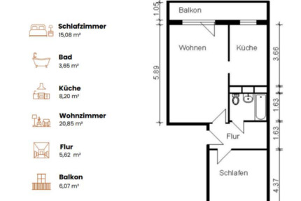 Neueinzug nach Renovierung- 2 RW mit Balkon und Einbauküche 2 zimmer