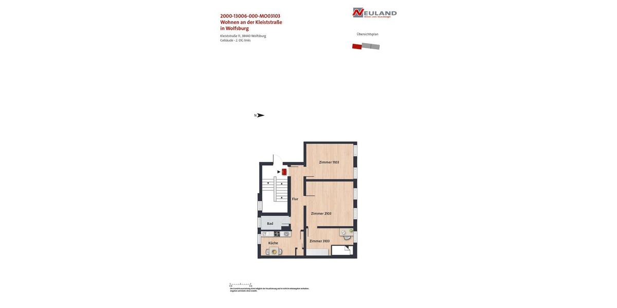 Etagenwohnung Wolfsburg - 1 Zimmer, 19 m&sup2;, 135&euro; | Angebot:26536735