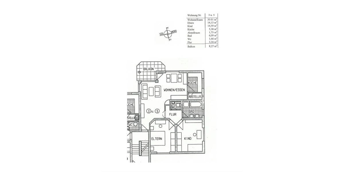 3-Zimmerwohnung mit Balkon und Gäste WC 3 zimmer