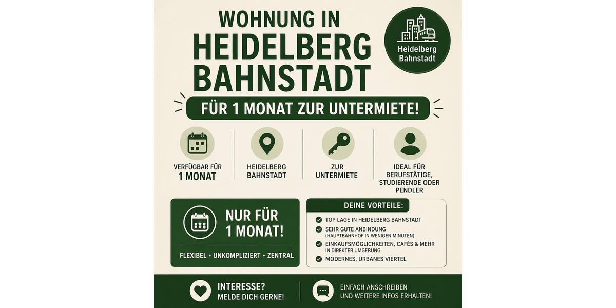 Etagenwohnung Heidelberg Bahnstadt - 2 Zimmer, 58 m&sup2;, 1.000&euro; | Angebot:26278580