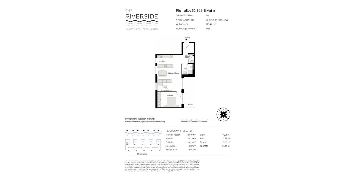 Etagenwohnung Mainz Neustadt - 2 Zimmer, 66 m&sup2;, 1.315&euro; | Angebot:26262543