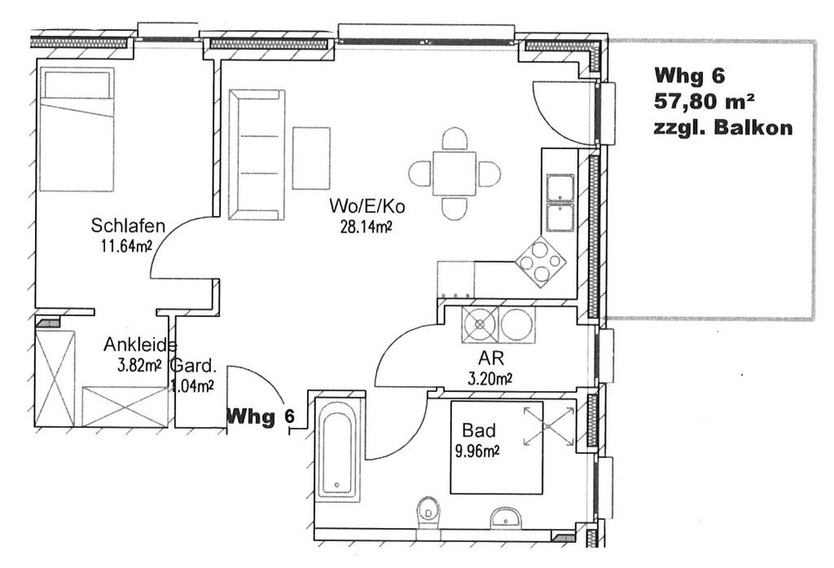 2-Zimmer-OG-Wohnung + 65,80 m² Wohnfläche + Aufzug + Balkon + Carport + EBK kann übernommen werden