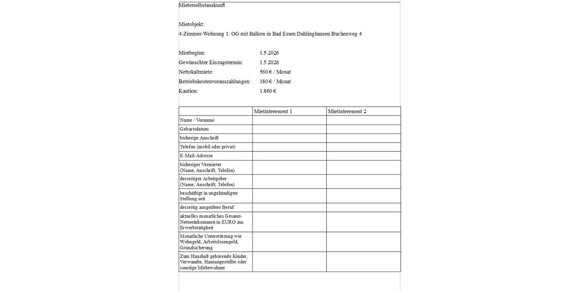 Etagenwohnung Bad Essen - 4 Zimmer, 96 m&sup2;, 560&euro; | Angebot:24391885