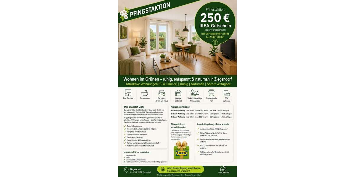 Etagenwohnung Ziegendorf - 4 Zimmer, 69 m&sup2;, 349&euro; | Angebot:26732510