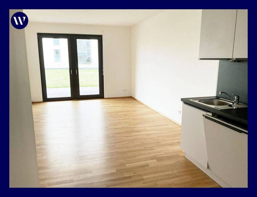 Helle 2-Zimmer-Wohnung mit Terrasse, moderne Neubau-Ausstattung mit Echtholzparkett + Einbauküche