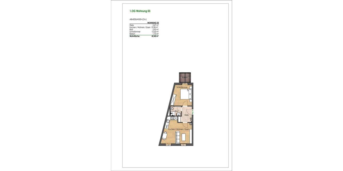 Etagenwohnung Regensburg Innenstadt - 2 Zimmer, 42 m&sup2;, 970&euro; | Angebot:26080093