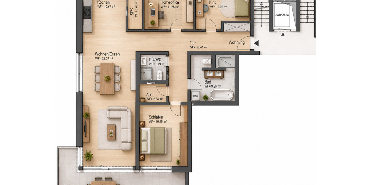 Etagenwohnung Schwanau - 4 Zimmer, 134 m&sup2;, 1.633&euro; | Angebot:26383047