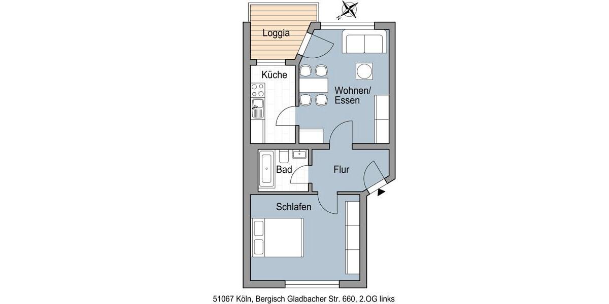Etagenwohnung Köln Mülheim - 2 Zimmer, 52 m&sup2;, 645&euro; | Angebot:26275206