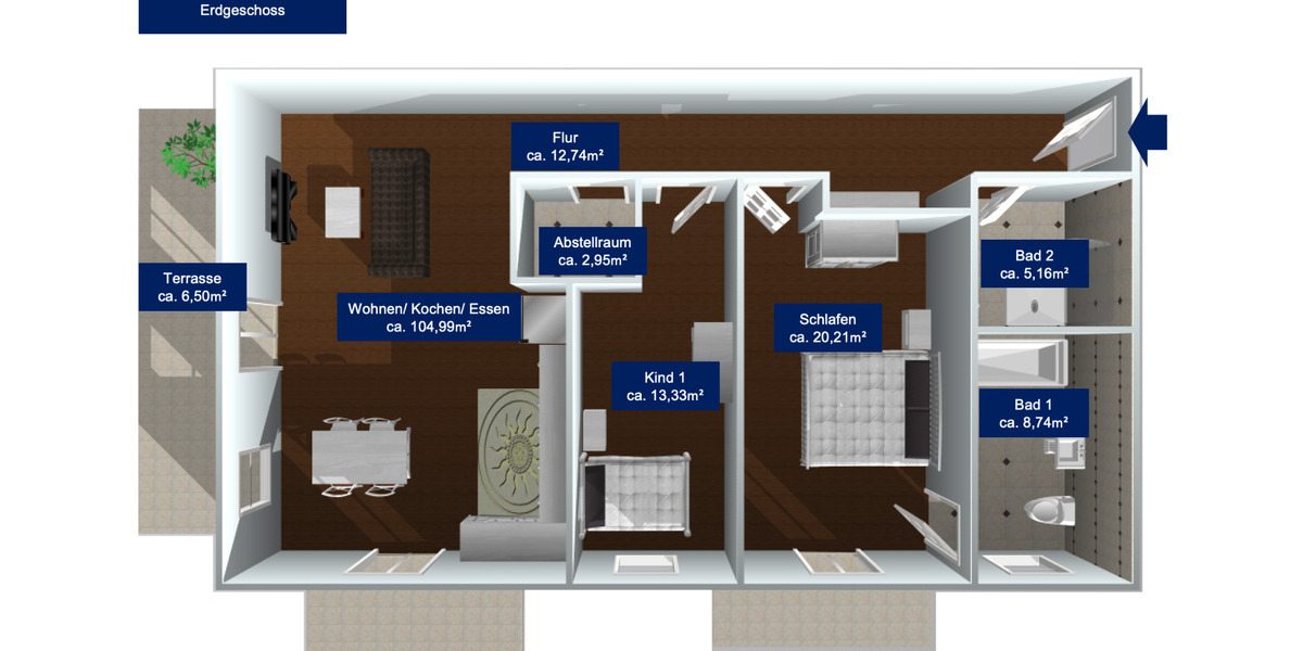 Erdgeschoßwohnung Türkheim - 3 Zimmer, 105 m&sup2;, 1.500&euro; | Angebot:25832971