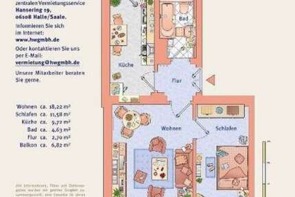 Wohnung zum Mieten in Halle 408 € 51.82 m²