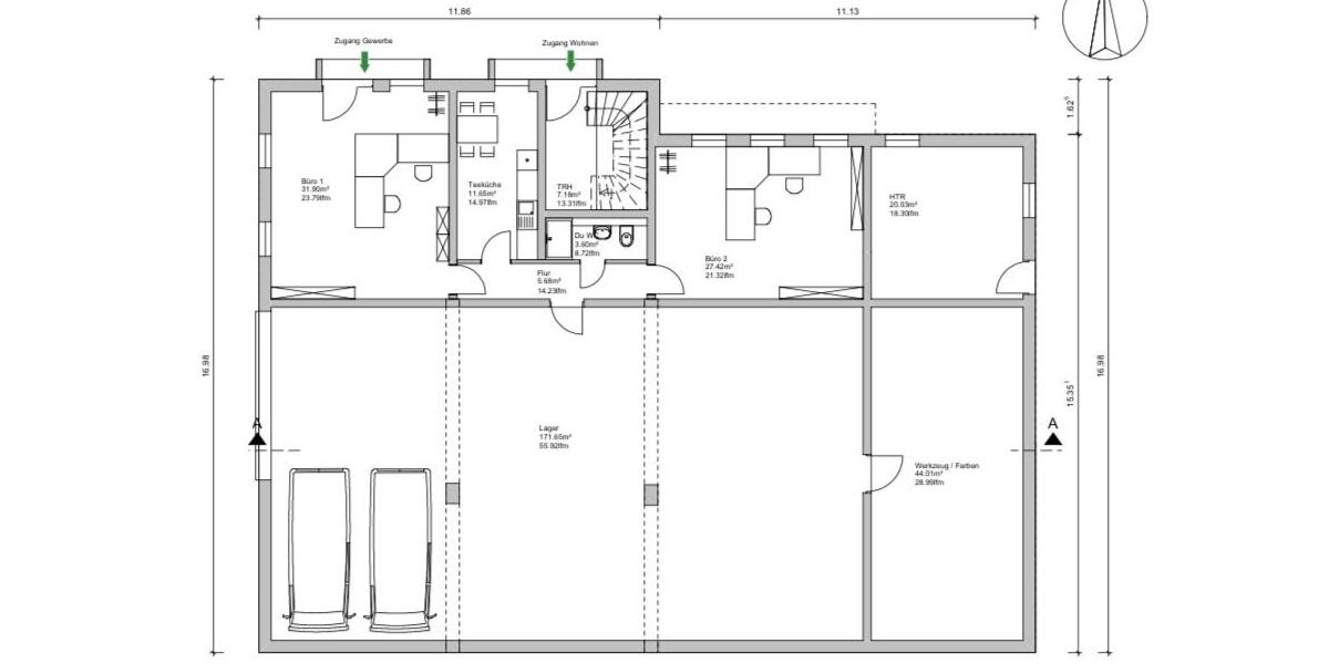 Lagerhalle mit Büro zimmer