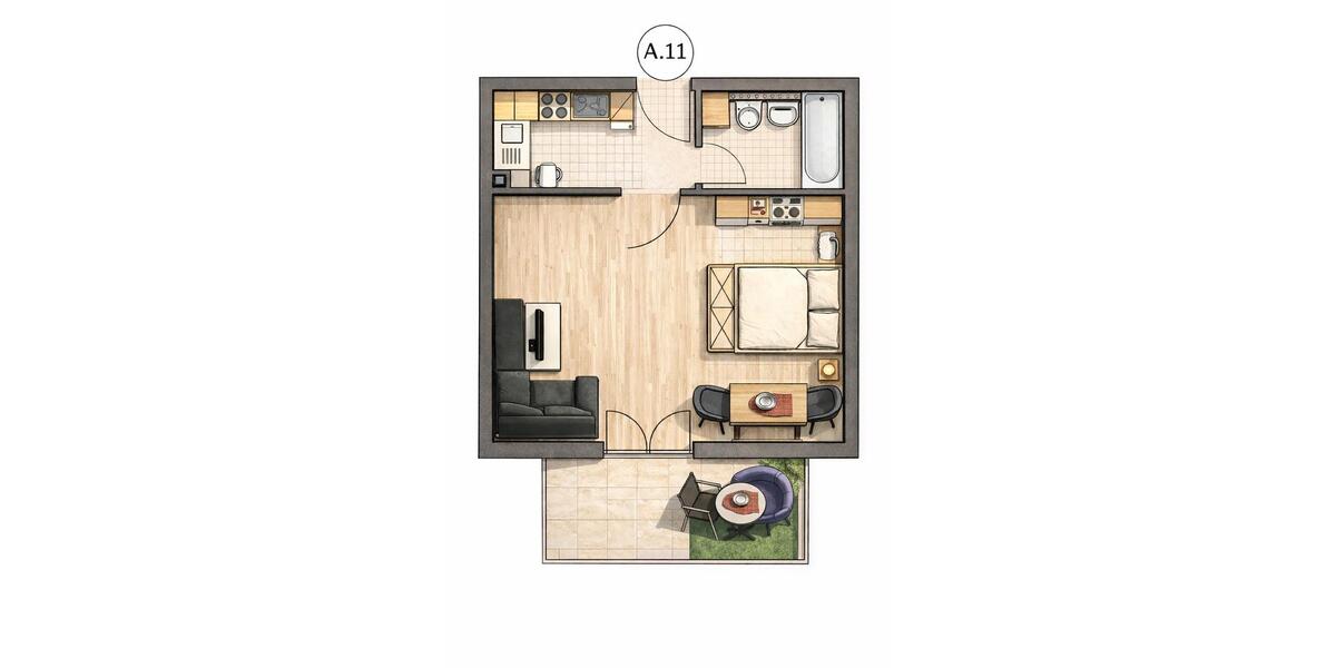 helles 1-Zimmer-Apartment mit Süd-Balkon, EBK 1 zimmer