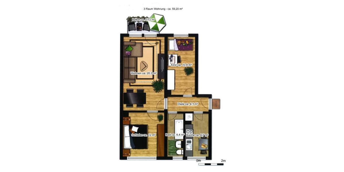 Etagenwohnung Borna - 3 Zimmer, 59 m&sup2;, 350&euro; | Angebot:26490341