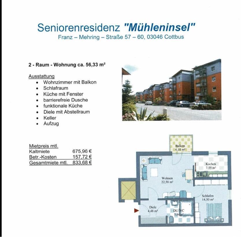 Wohnung „Seniorenresidenz MühlenInsel“ 56qm mit Balkon