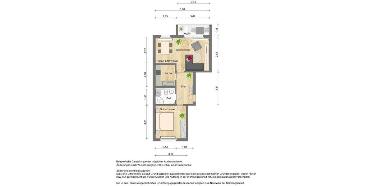 Erdgeschoßwohnung Zwickau Neuplanitz - 2 Zimmer, 50 m&sup2;, 330&euro; | Angebot:26017459