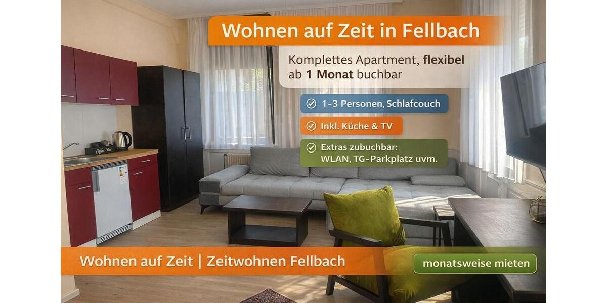 1-Zimmer-Apartment mit WLAN, TV, DuscheWc, Küche, Waschmaschine, Trockner und Parkplatz 1 zimmer