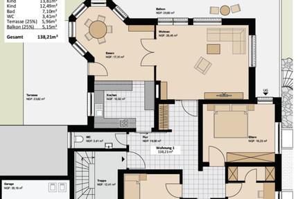 Wohnung Warthausen - 6 Zimmer, 138 m&sup2;, 1.500&euro; | Angebot:25166828