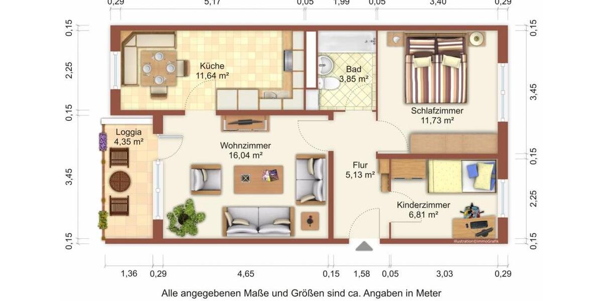 Etagenwohnung Greifswald Groß Schönwalde - 3 Zimmer, 57 m&sup2;, 468&euro; | Angebot:26177783