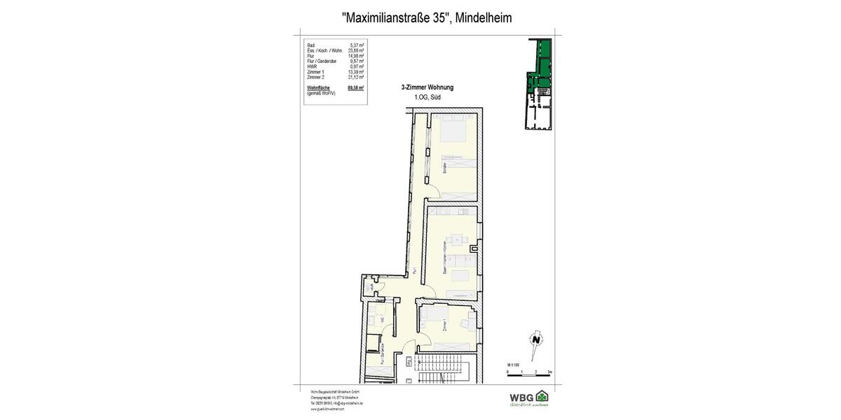 Etagenwohnung Mindelheim - 2 Zimmer, 93 m&sup2;, 770&euro; | Angebot:25645293