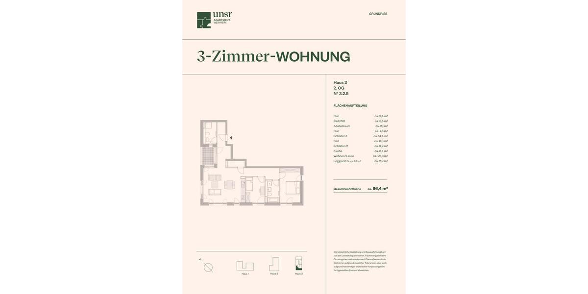Etagenwohnung Weinheim - 3 Zimmer, 86 m&sup2;, 1.655&euro; | Angebot:25752014