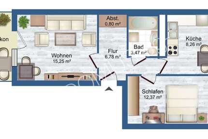 Praktische 2 Zimmer-Wohnung mit Balkon und Einbauküche