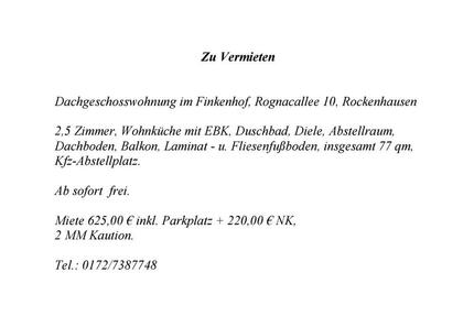 Wohnung Rockenhausen - 2.5 Zimmer, 77 m&sup2;, 965&euro; | Angebot:26237370