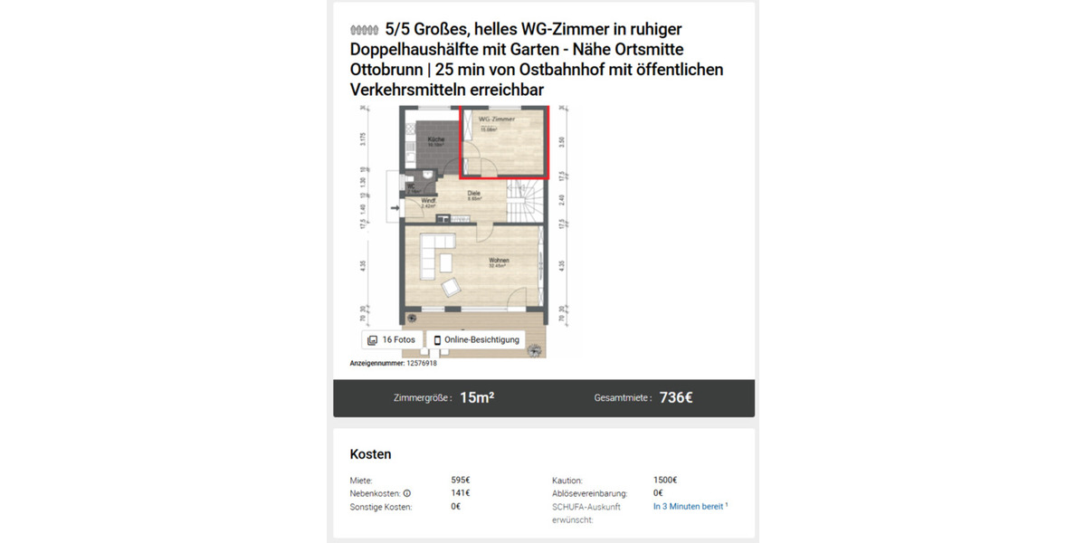 WG-Zimmer zu vermieten in Ottobrunn Ortsmitte,Großes Zi in 5er WG 7 zimmer