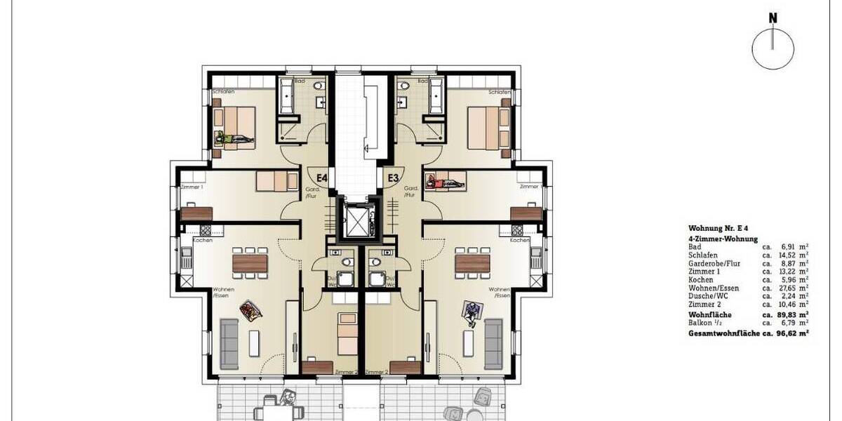Etagenwohnung Ludwigsburg Pflugfelden - 4 Zimmer, 96 m&sup2;, 1.415&euro; | Angebot:26751815