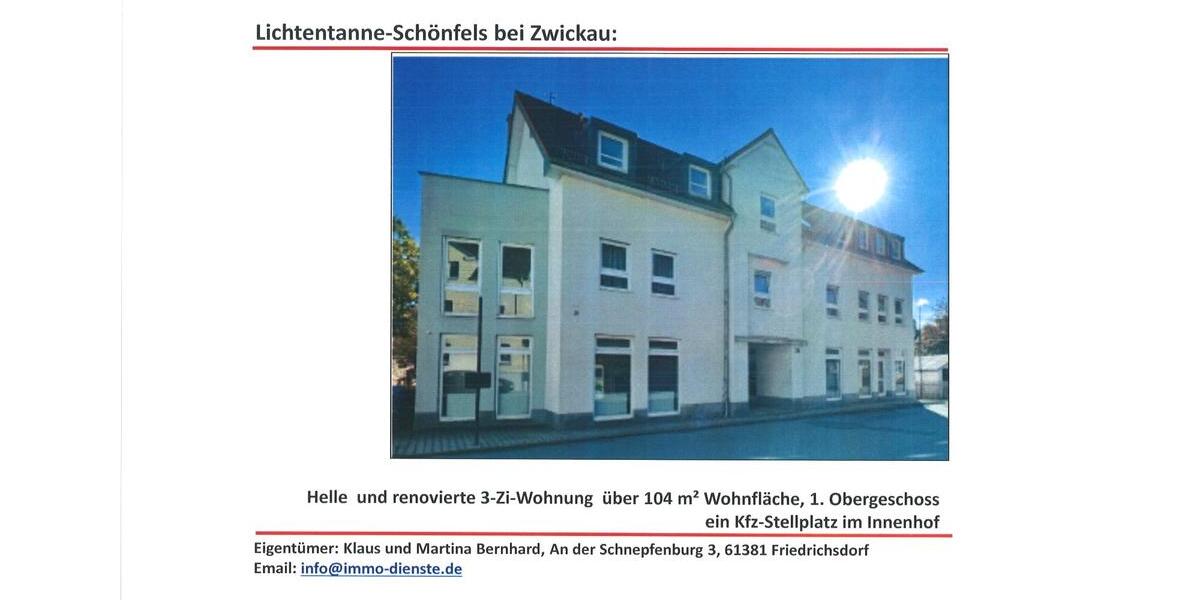 Etagenwohnung Lichtentanne - 3 Zimmer, 104 m&sup2;, 490&euro; | Angebot:24827822