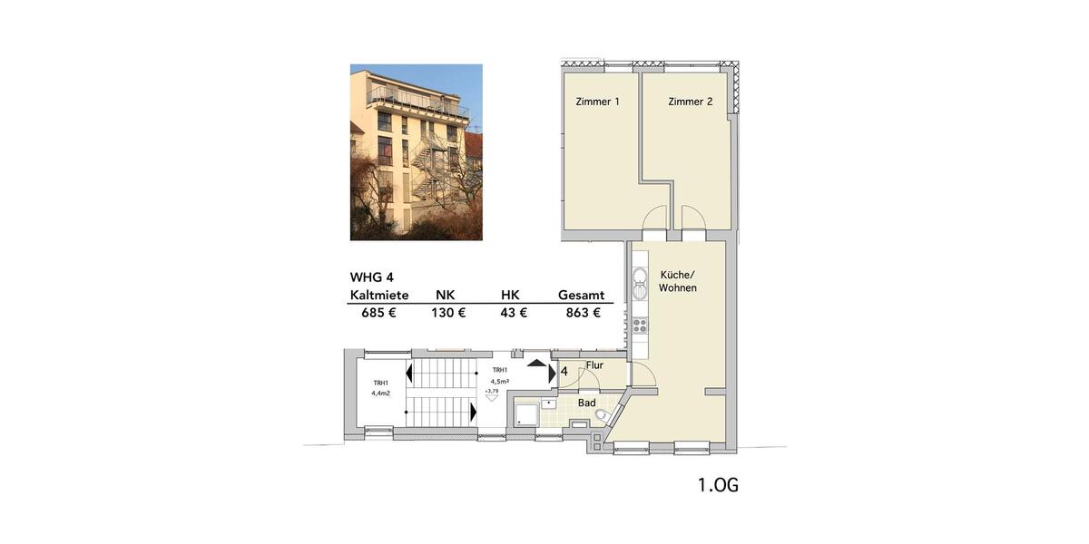 Erdgeschoßwohnung Osnabrück Fledder - 2 Zimmer, 64 m&sup2;, 685&euro; | Angebot:26603473