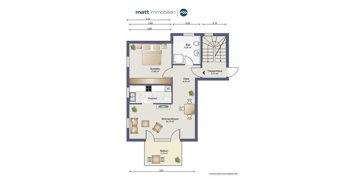 Etagenwohnung Moos - 2 Zimmer, 59 m&sup2;, 1.200&euro; | Angebot:24763258