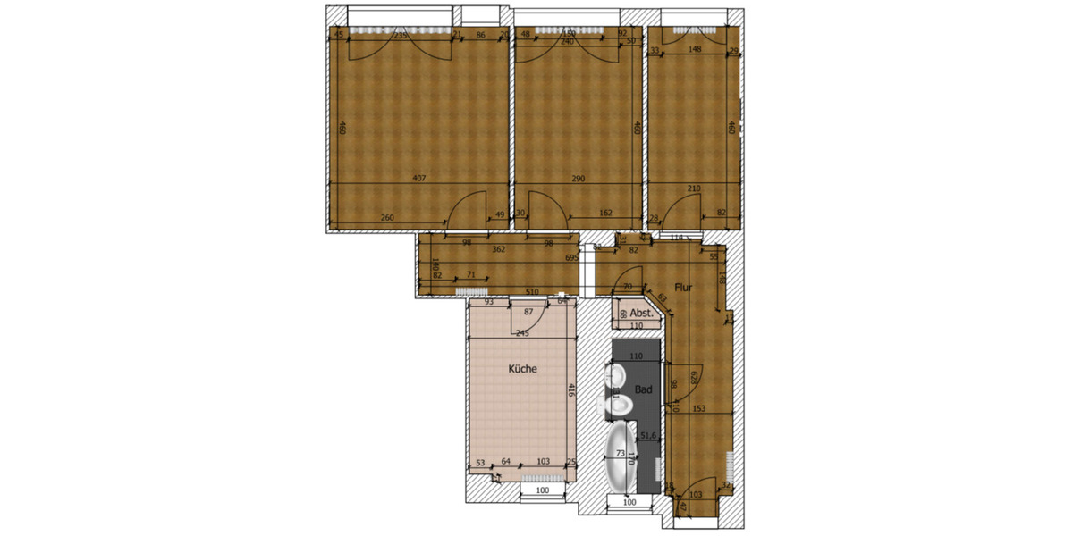 Erdgeschoßwohnung Stralsund - 3 Zimmer, 75 m&sup2;, 626&euro; | Angebot:25219507