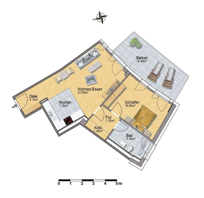 Schicke 2 Zimmer Wohnung mit Ankleide, Balkon, EBK käuflich im Living Circle Düsseldorf Flingern