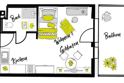Möblierte Wohnung; Typ: Komfort-L im Urban.In - Nur für Studenten 1 zimmer