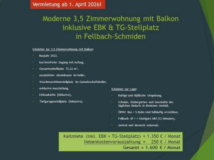 Moderne 3,5 Zimmerwohnung mit Balkon | inkl. EBK & TG-Stellplatz 3 zimmer