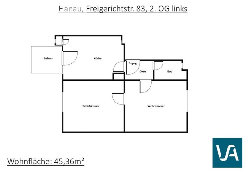 Etagenwohnung Hanau - 2 Zimmer, 45 m&sup2;, 506&euro; | Angebot:26533524