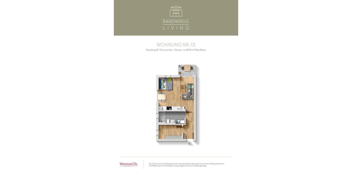 Erdgeschoßwohnung Hamburg Wandsbek - 1 Zimmer, 48 m&sup2;, 965&euro; | Angebot:26005688