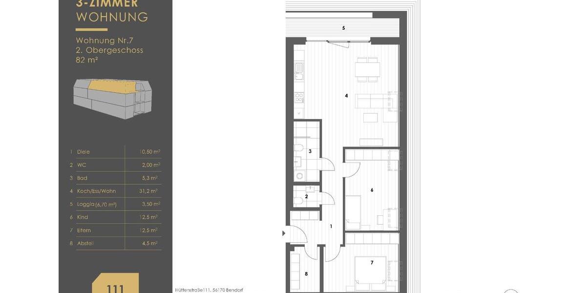 Dachgeschoßwohnung Bendorf - 3 Zimmer, 82 m&sup2;, 1.070&euro; | Angebot:26234497
