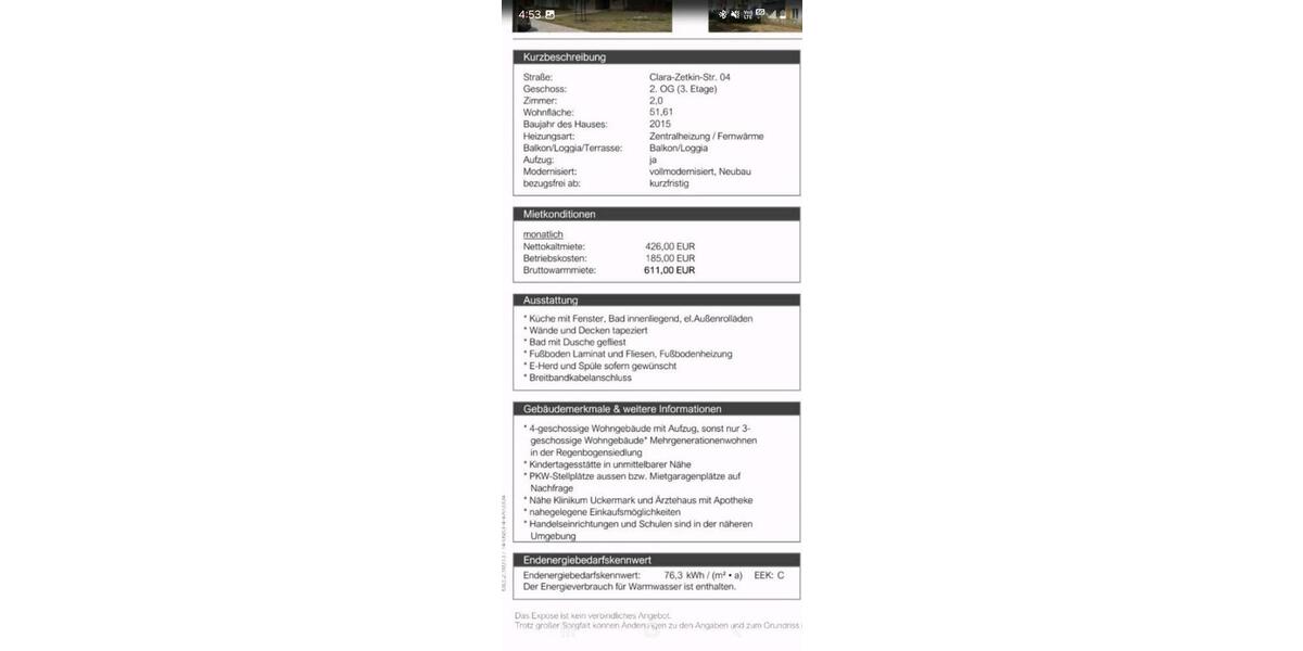 Etagenwohnung Schwedt (Oder) - 2 Zimmer, 52 m&sup2;, 611&euro; | Angebot:26408159