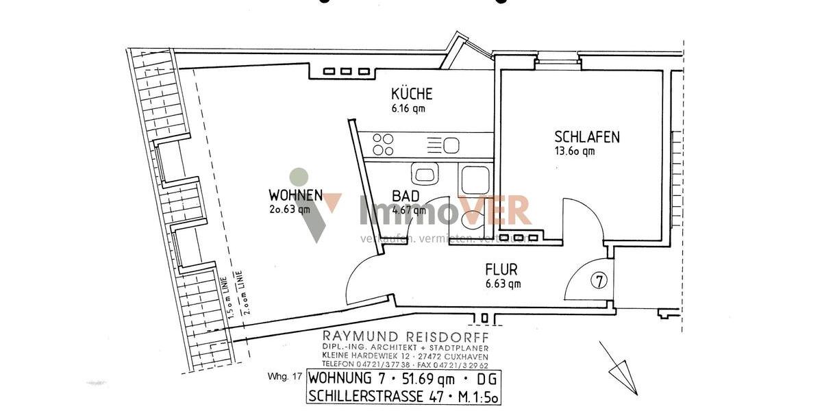 Etagenwohnung Cuxhaven - 2 Zimmer, 52 m&sup2;, 600&euro; | Angebot:26663656
